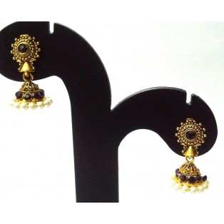 TINY Golden Oxidized Earrings Jhumka Jhumki Imitation Jewelry Drop Dangle EA95